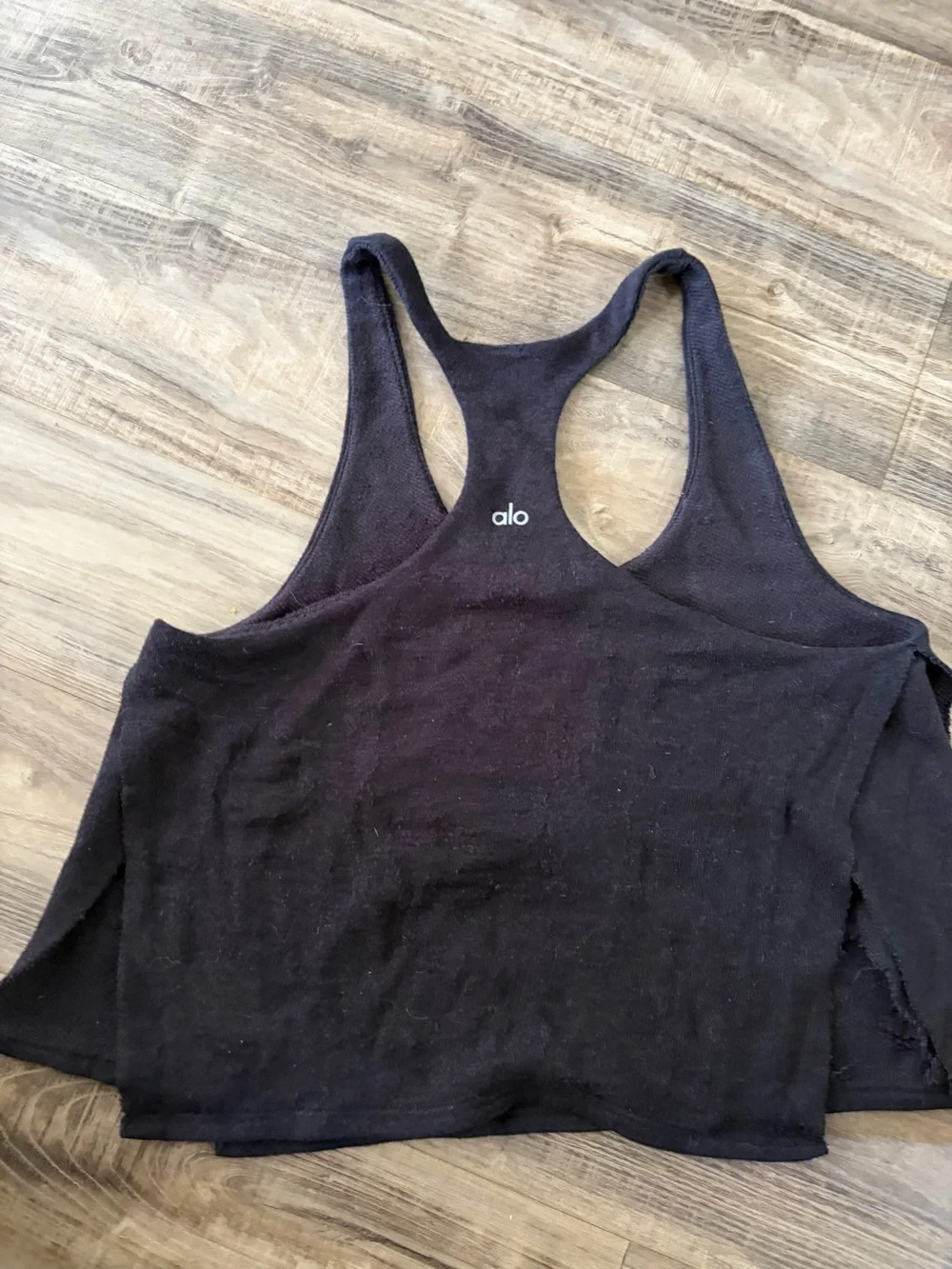 Alo Yoga Black Distressed Terrycloth Racerback Tank Top Athleisure Crop